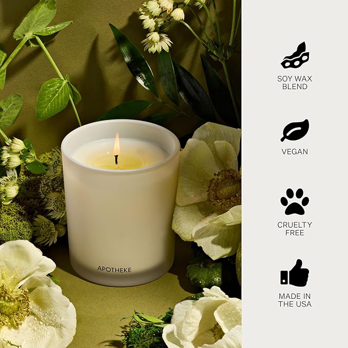 Apotheke Signature Scented Candles for Home, Verdant Garden - 10.5 oz - Soy Wax, Non Toxic, Large Jar White - Luxury Candle Gifts for Women & Men - Cedarwood, Jasmine, Fig, and Coconut - Bloomnest