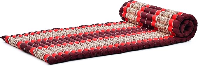 Leewadee - Foldable Floor Mattress - Japanese Roll Up Futon -Trifold Tatami Mat- Guest Floor Bed - Camping Mattress - Thai Massage Mat, Kapok Filled, 75 x 28 inches, Red - Bloomnest