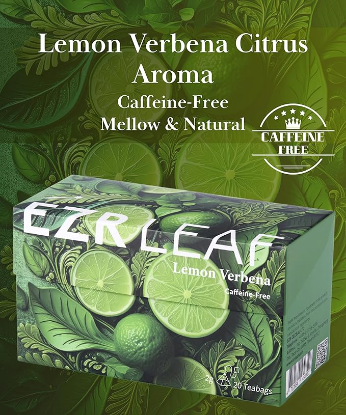 EZR Leaf Lemon Verbena Herbal Tea Caffeine-Free Decaf Relaxing Blend 20 Pyramid Tea Bags 1.4 Once with Rooibos, Lavender, Lemongrass - Bloomnest