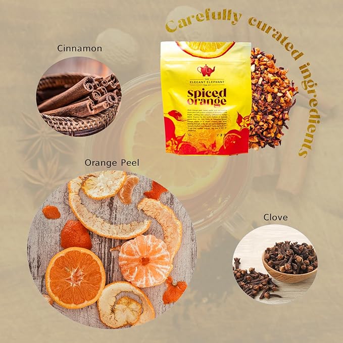 Spiced Orange Tea, Loose Leaf Herbal Tea – Sweet, Spicy, Caffeine-Free – Orange, Apple & Cinnamon Spice – Drink Hot or Iced – 4 oz Resealable Bag (Makes 50 Cups) – The Elegant Elephant - Bloomnest