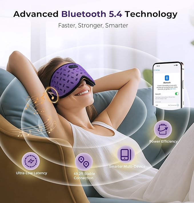 Sleep Mask Headphones with Bluetooth 5.4, LC-dolida Wireless Music Eye Mask for Sleeping Headphones Detachable 3D Eye Cups Cooling Breathable Bluetooth Eye Mask for Side Sleepers - Bloomnest