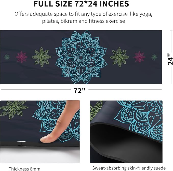 nuveti Yoga Mat Print Extra Thick TPE Non Slip Fitness Exercise Mat with Carrying Bag,72"x24" Extra Thick 6MM Exercise & Workout Mat for Yoga, Pilates Fitness and Floor Exercises - Bloomnest
