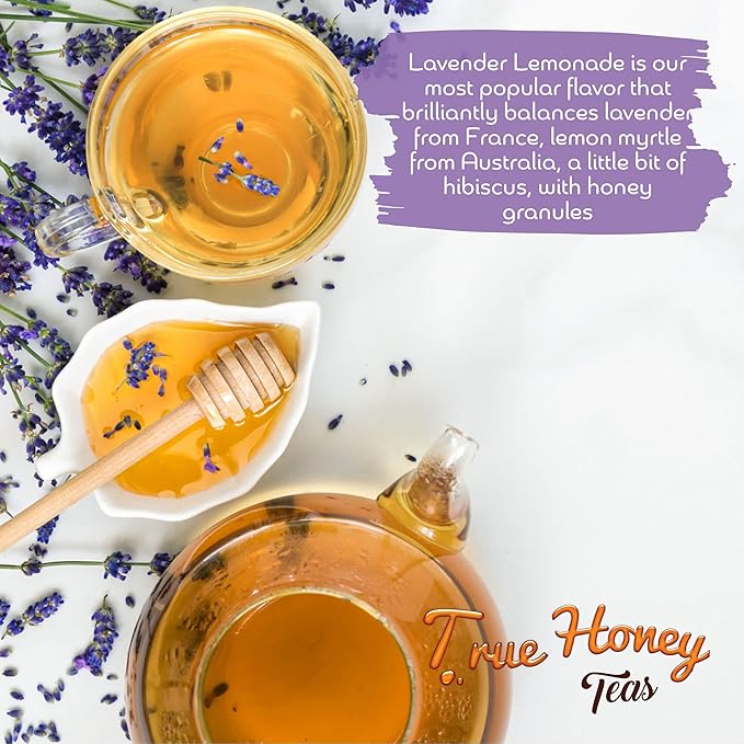 True Honey Lavender Lemonade Tea Bags - Tranquil Tea for Sleep, Stress Relief and Calm - All Natural Organic Lemon Myrtle Herbal Caffeine-Free Blended with Honey Crystals - 24 Count - Bloomnest
