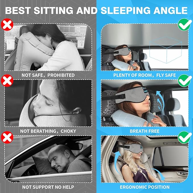 Joythink Sleep Headphones Headband Sleep Mask Eye Mask 3D Deep Bluetooth for Sleeping Blackout Washable Music Eye Cover with Speaker Microphones Gray - Bloomnest