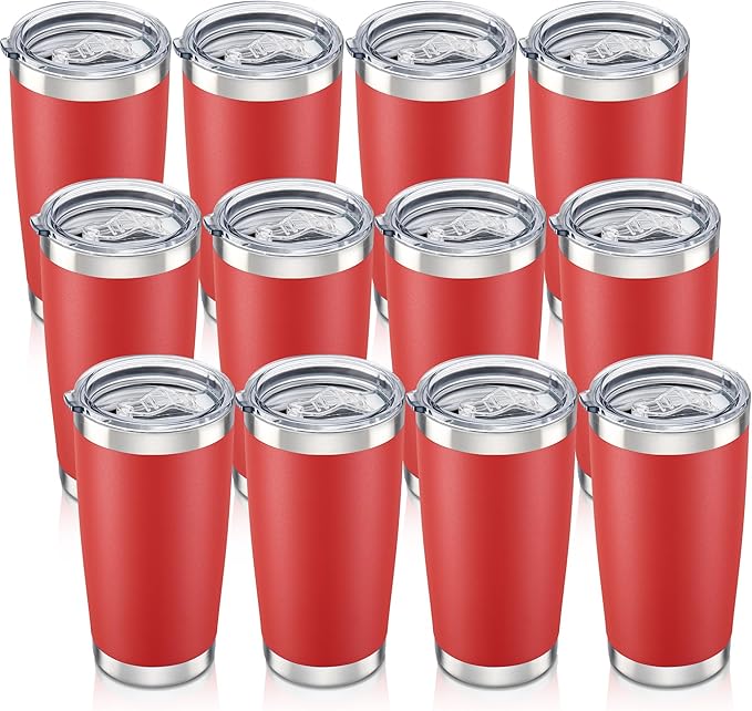 20 oz Tumbler with Lid Stainless Steel Insulated Tumblers Bulk Double Wall Vacuum Cups Powder Coated Travel Mug Keep Drinks Cold and Hot, Wine Red, 12 Pack