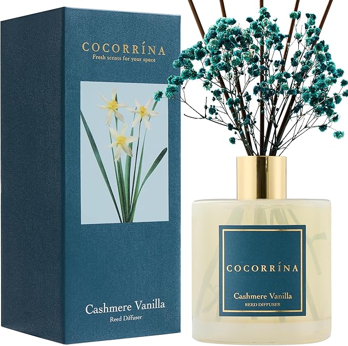 COCORRÍNA Reed Diffuser - Cashmere Vanilla 17 Fl.oz Reed Diffuser with 8 Sticks Scented Diffuser with Preserved Flowers for Bathroom Home Decor - Bloomnest