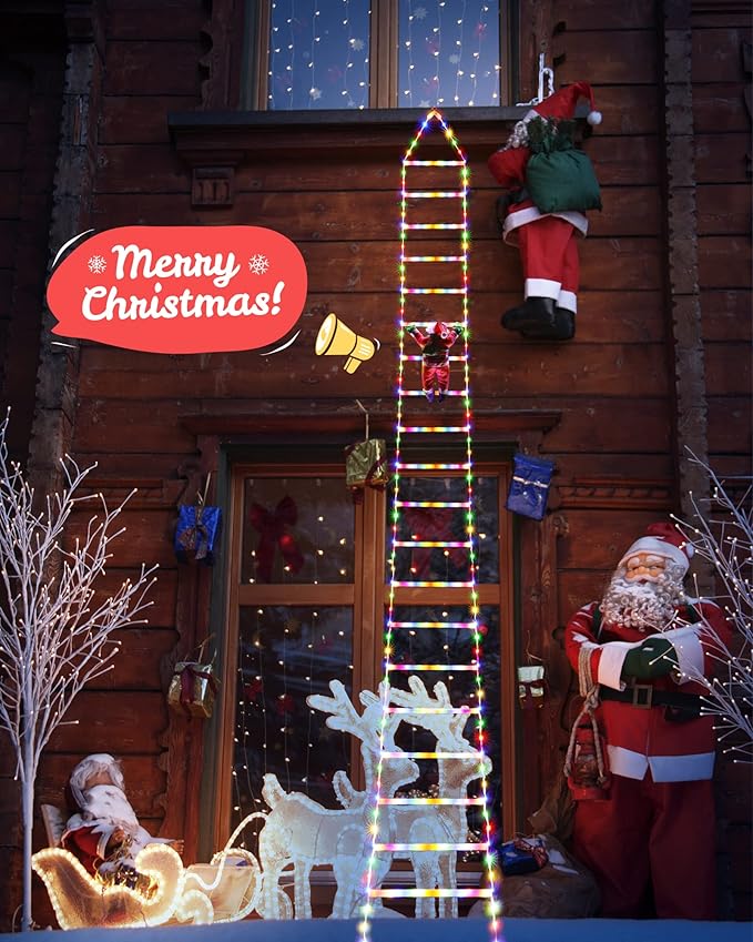 Toodour LED Christmas Lights - 10ft Christmas Decorative Ladder Lights with Santa Claus, Xmas Decorations Light for Indoor Outdoor, Window, Garden, Home, Wall, Xmas Tree Decor - Multicolor - Bloomnest