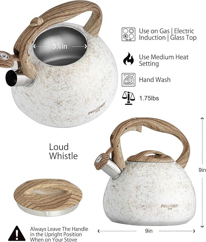 POLIVIAR Tea Kettle, Iron Grey Tea Pot Stovetop, 2.7 Quart Loud Whistling Coffee and Teapot, Food Grade Stainless Steel for Anti-Hot Handle and No-Rust, Suitable for All Heat Sources (JX2020-YB30) - Bloomnest