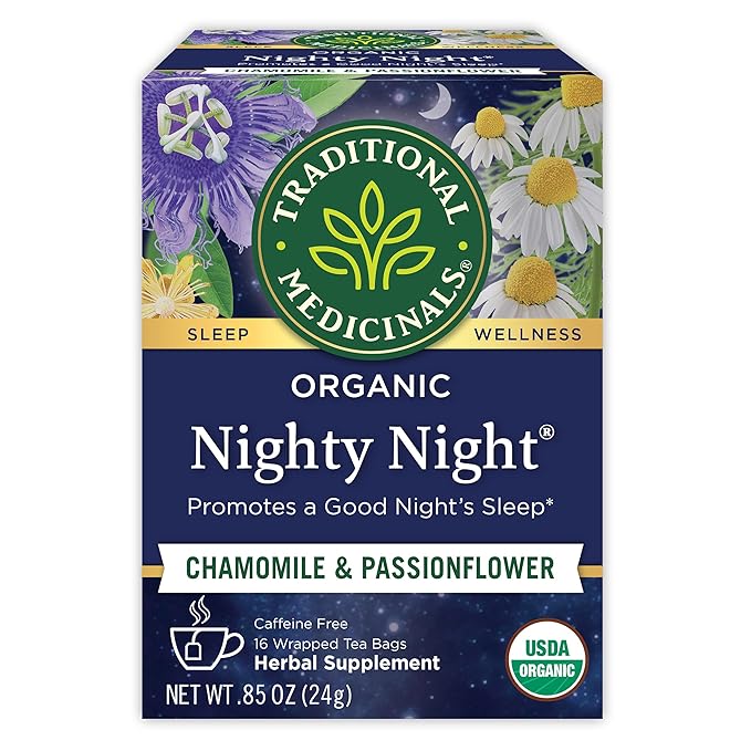 Traditional Medicinals Organic, Nighty Night Tea, Chamomile & Passionflower - Herbal Sleep Aid Teas - Kosher, Non-GMO, Caffeine-Free, Compostable - 16 Tea Bags - Bloomnest