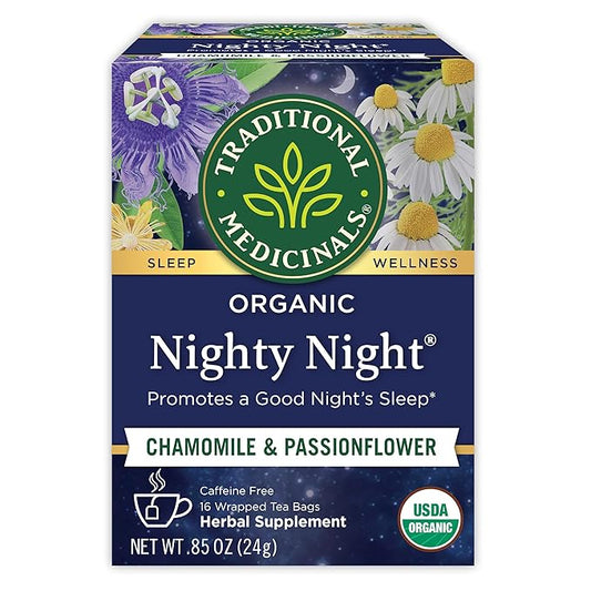 Traditional Medicinals Organic, Nighty Night Tea, Chamomile & Passionflower - Herbal Sleep Aid Teas - Kosher, Non-GMO, Caffeine-Free, Compostable - 16 Tea Bags - Bloomnest