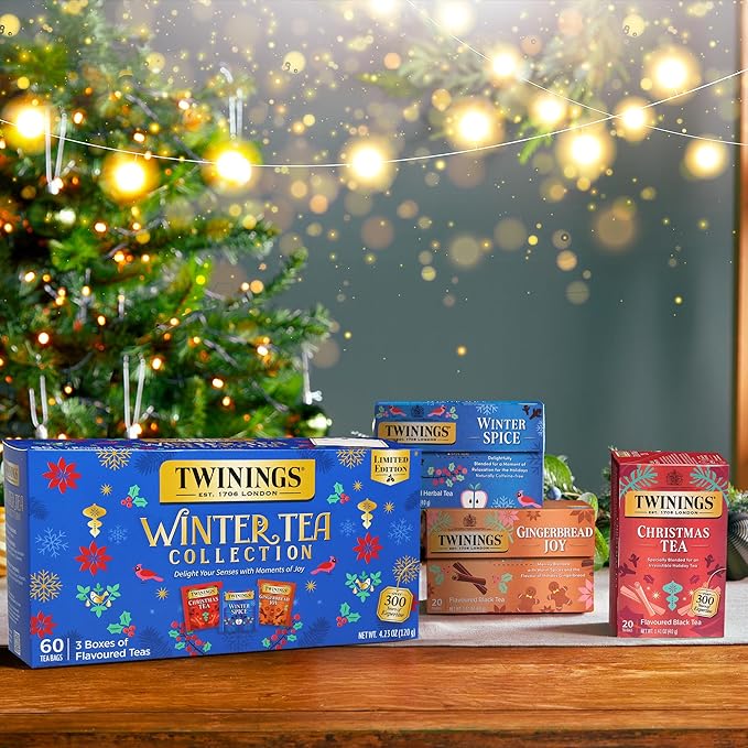 Twinings Winter Tea Collection, Limited Edition Holiday Gift Box, 20 Count (Pack of 3), Includes Christmas Tea, Winter Spice, and Gingerbread Joy, Enjoy Hot or Iced, 60 Teabags - Bloomnest