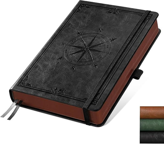 AHGXG Thick Journal Blank Notebook for Men - 320 Numbered Pages A5 Notebook for Writing, 100gsm Plain Paper, Vintage Leather Hardcover, for Women Work Office School, 5.75'' X 8.38''- Black - Bloomnest