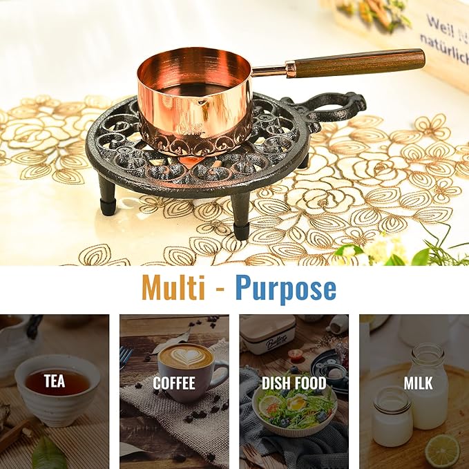 Sungmor Cast Iron Teapot Warmer Dish Cups Heater Pot Trivet - Rustic & Graceful Pattern Design with Tealight Holder - Heavy Duty & Decorative Candle Holder Stands for Heat Food Coffee Milk or Tea - Bloomnest