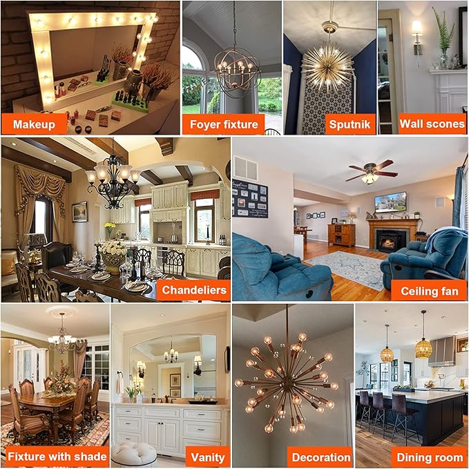 LiteHistory E12 led Bulb dimmable 6W Equal e12 Candelabra Bulb 60 watt A15 LED Bulb for Ceiling Fan,Chandeliers,Wall sconces Warm White 2700K 600LM AC120V Clear 6Pack - Bloomnest