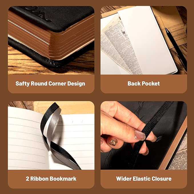 CAGIE Compass Leather Notebook Journal for Men, 100 GSM 288 Pages Lined Journals for Writing, A5 Hardcover Journaling Notebooks Gift Set with Pen for Travel Office Daily Writing - Bloomnest