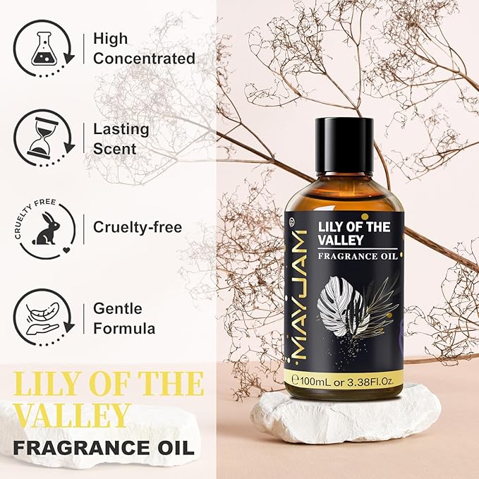 Lily of the Valley Fragrance Oil, MAYJAM 3.38FL.OZ Essential Oils for Diffusers for Home, Long Lasting Scented Oils for Soap Candle Making - 100ML MAYJAM