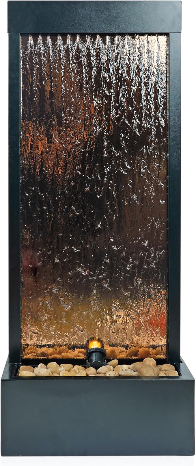 Alpine Corporation - Mirror Waterfall Fountain with Stones & Lights - Zen Indoor/Outdoor Decor for Office, Living Room, Patio, Entryway - 48 Inches (Bronze) - Bloomnest