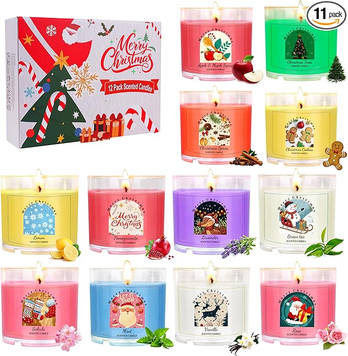 Christmas Candles for Women 12 Pack Candles for Home Scented Winter Holiday 240Hours Small Natural Soy Wax Candle Bulk Mini Candle Gift Set for Men Women Holiday Christmas New Year Winter Décor - Bloomnest