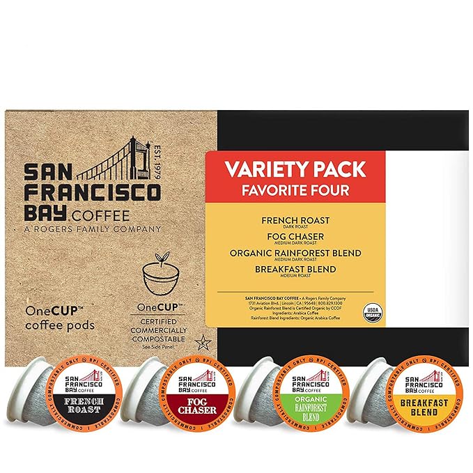 San Francisco Bay Compostable Coffee Pods - Original Variety Pack (120 Ct) K Cup Compatible including Keurig 2.0, French, Breakfast, Fog, Organic Rainforest - Bloomnest