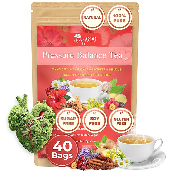 Upgraded Pressure Balance Herbal Tea - 40 Tea Bags, 3.5 oz | Heart Functional Tea | Blend of 9 Natural Herbs | Caffeine-Free, Sugar-Free, Vegan-Friendly (40 Tea bags - 3,5 oz) - Bloomnest