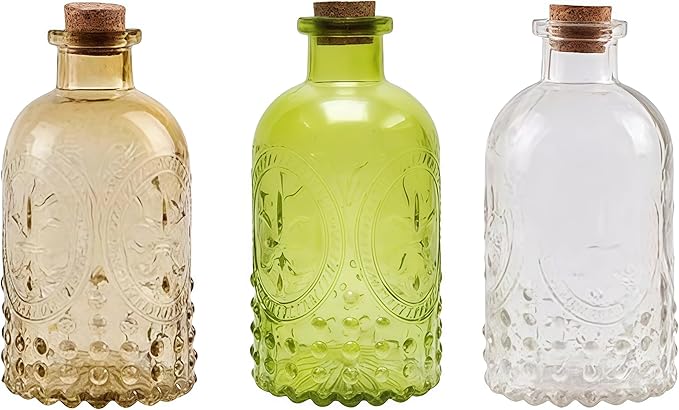 2Pcs Green Glass Reed Diffuser Bottles with Cork Lid,Apothecary Diffuser Decorative Bottles,Small Flower Bud Vase,Aromatherapy Container for DIY Replacement Diffuser,Reed Sticks,Crafts Decor Bloomnest