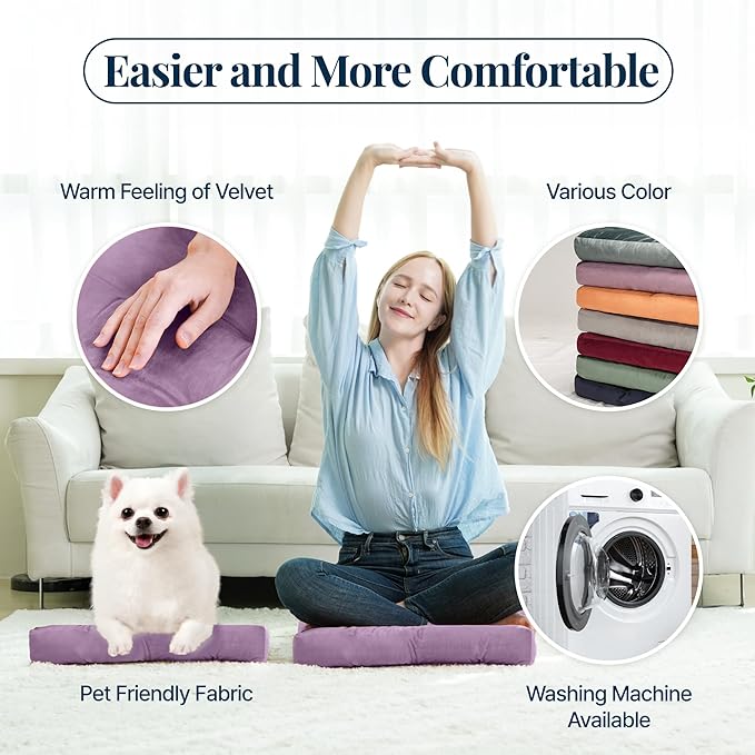 Velvet Floor Pillow,Square Large Pillows Seating for Adults, Tufted Cushions for Meditation Yoga Tatami Living Room Chair Booster Machine-Washable & Dryer-Safe, Lavender, 22x22 Inch - Bloomnest