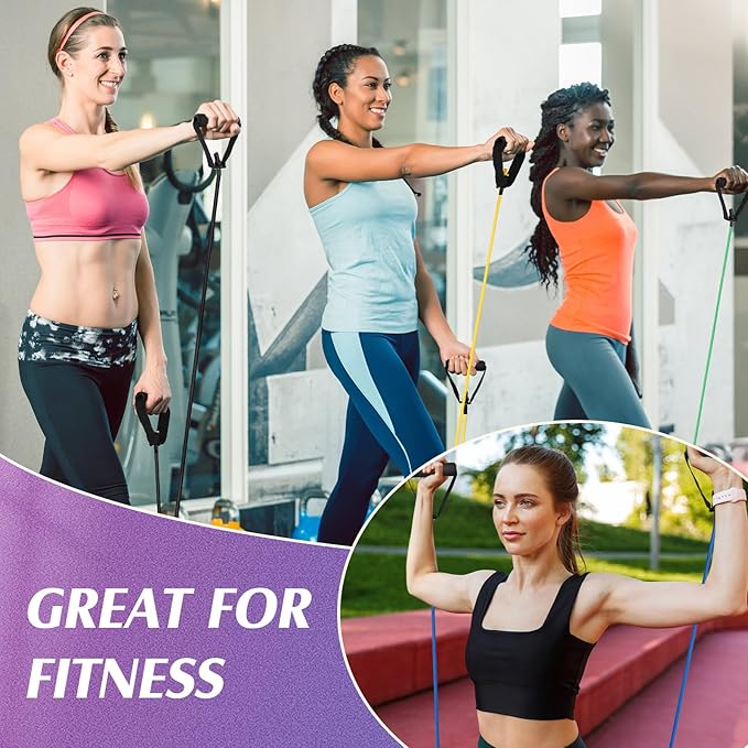 Shappy 10 Pcs Resistance Bands with Handles Exercise Stretch Bands for Exercise Woman Man Training Physical Therapy Workouts Fitness - Bloomnest