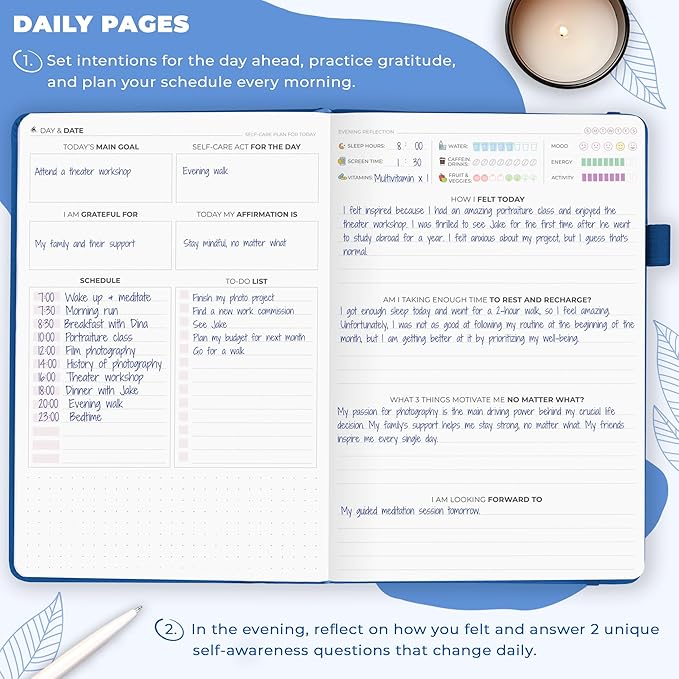 Clever Fox Self-Care Journal – Daily Reflection Notebook – Mental Health & Personal Development Planner, Meditation & Mood Log, A5 (Mystic Blue) - Bloomnest