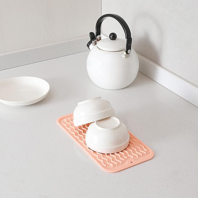 Silicone Dish Drying Mat for Multiple Usage,Easy clean,Eco-friendly,Heat-resistant Silicone Mat for Kitchen Counter or Sink,Refrigerator or Drawer Liner Pink S 12 inches x 6 inches - Bloomnest