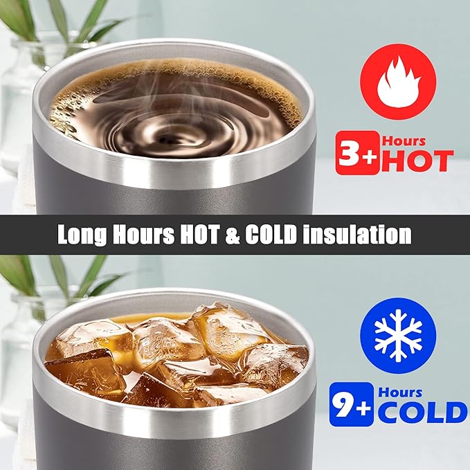 20 oz Tumbler Coffee Travel Tumblers Bulk with Lid Stainless Steel Double Wall Vacuum Insulated Mug Powder Coated Cups fit Car Cupholder for Hot and Cold - Grey, 4Pack