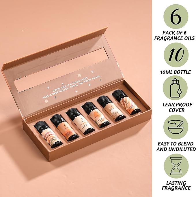 Folkulture Fragrance Oils for Diffuser | Set of 6 Essential Oils Set for Diffusers for Home | Diffuser Oil Scents - Lavender, Palo Santo, Rose Geranium, Lemongrass, Ocean Salt | Lotus Gift Box Set - Bloomnest