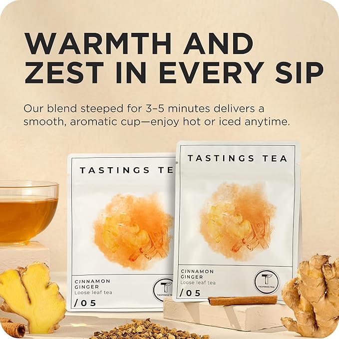 Tastings Tea Cinnamon Ginger Blend - 4.45oz Loose Leaf | Winter Warming | Bold Spice | Perfect Stocking Filler - Bloomnest