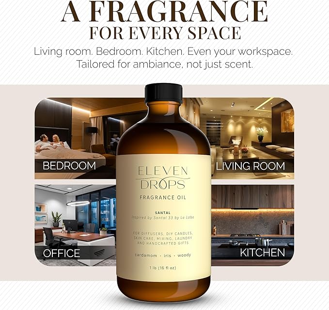 Santal Aroma Fragrance Oil – Essential Oil Blend for Diffusers, Candles & Soap Making, Mixing, Long Lasting Scent, Pet Friendly, Made in USA, Amber Glass Bottle, IFRA Compliant, 16 Fl. Oz - Bloomnest