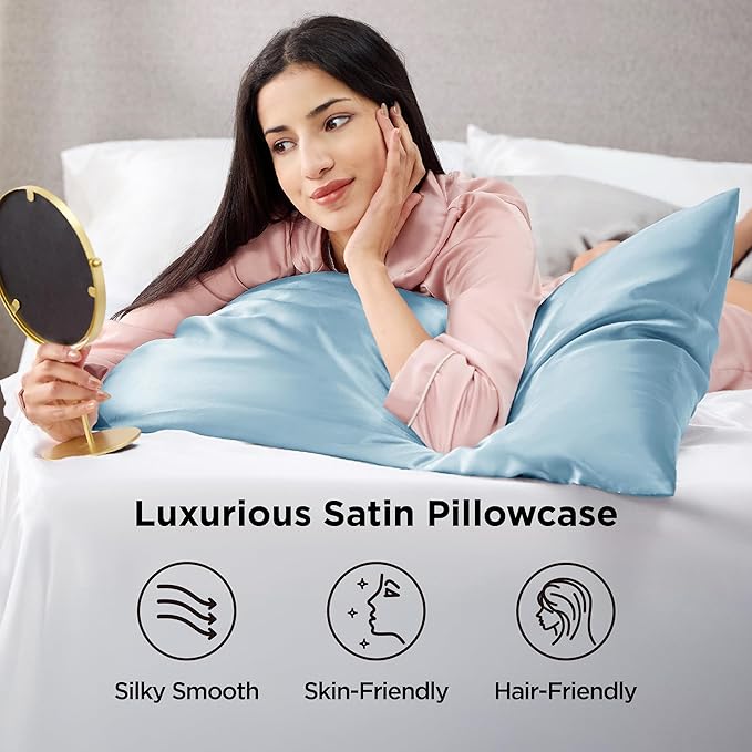 Bedsure King Size Satin Pillowcase Set of 2 - Aqua Silky Pillow Cases for Hair and Skin with Envelope Closure, Similar to Silk Pillow Cases, Gifts for Women Men, 20x36 Inches, 2pcs - Bloomnest