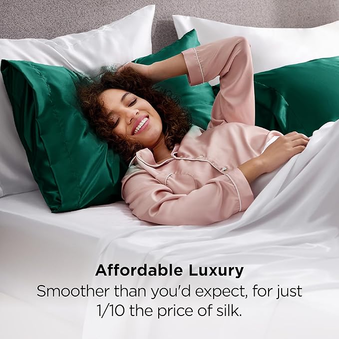 Bedsure Satin Pillowcase 2 Pack Similar to Silk Pillow Cases Standard Size, Pillow Case with Envelope Closure,Green Home Decor Gifts for Women Men, Dark Green, 20x26 Inches, 2pcs - Bloomnest