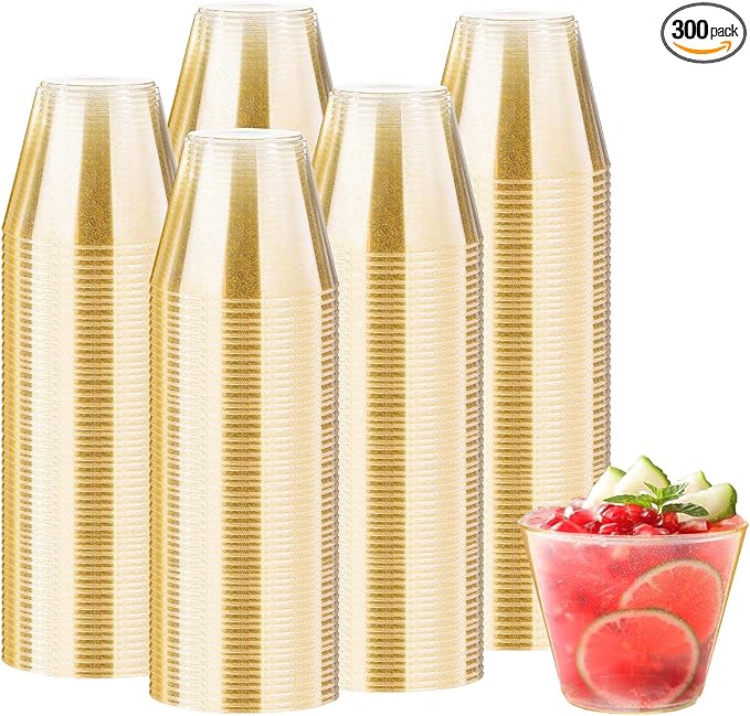 300 Count 9 oz Gold Plastic Cups, Disposable Cocktail Cup for Wedding & Party, Bulk Gold Plastic Tumblers, Fancy Disposable Party Cups for Cold Drinks - Bloomnest