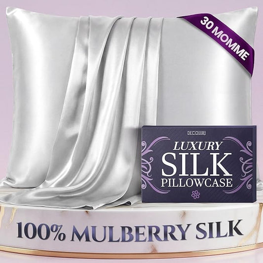 DECOLURE 100% Pure Mulberry Silk Pillow Case King Size – Highest Grade 30 Momme 6A+, Luxuriously Soft & Cooling Silk Pillowcase for Hair & Skin, Hypoallergenic, Breathable, Hidden Zipper (White) - Bloomnest