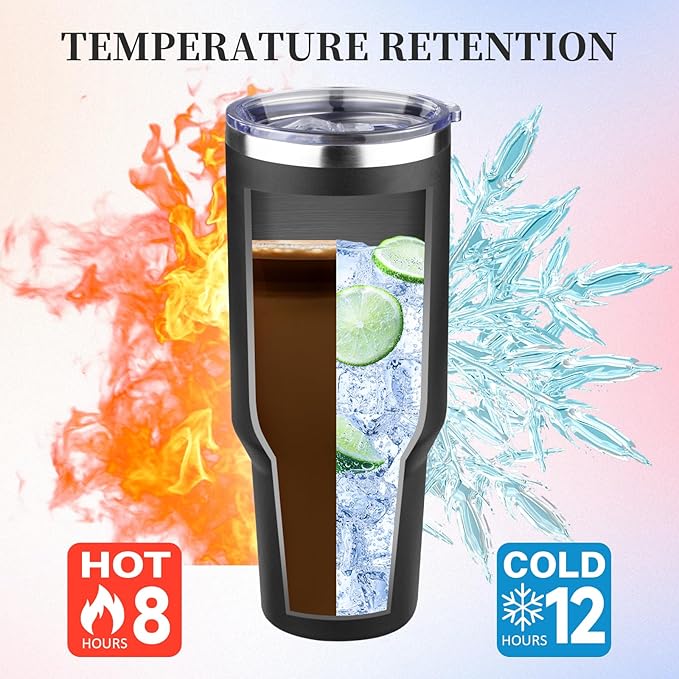 40 oz Tumbler with Lids and Straws Double Wall Vacuum Insulated Tumbler Cup,Stainless Steel Leak-proof Thermal Tumbler Powder Coated Travel Coffee Mug for Cold and Hot Drinks,Black - Bloomnest