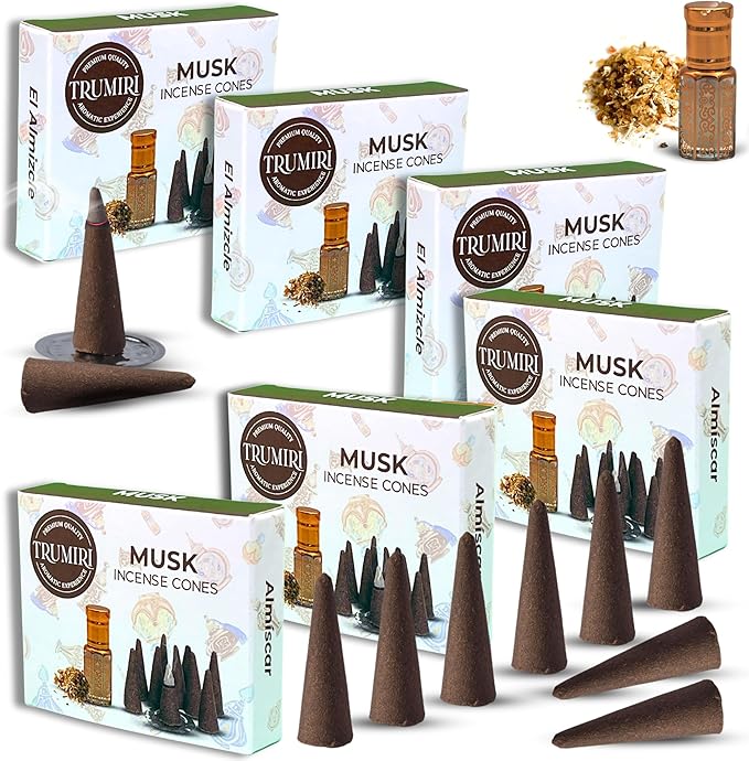 Musk Incense Cones - Total 60 Cones in Six Packs - Scented - Various Scents TRUMIRI