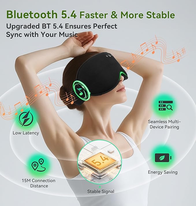 LC-dolida Bamboo Cotton Weighted Bluetooth Sleep Masks, 3D Weighted Sleep Masks with Bluetooth 5.4 Headphones, Total Blackout Bluetooth Sleep Mask for Women Men, Weight Eye Mask for Sleeping, Black - Bloomnest