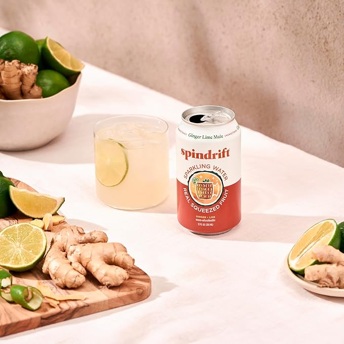 Spindrift Sparkling Water, Ginger Lime Mule Flavored, Made with Real Squeezed Fruit, 12 Fl Oz Cans, Pack of 24 (Only 11 Calories per Can) - Bloomnest