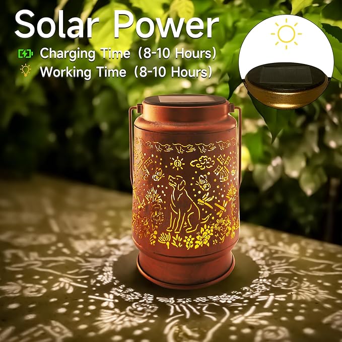Lawn Social Solar Lanterns Outdoor Waterproof, Dog Metal Hanging Solar Lights for Outside, Garden Decor Birthday Gifts for Women Mom Grandma, Outdoor Lantern for Patio Yard Walkway Balcony Porch - Bloomnest
