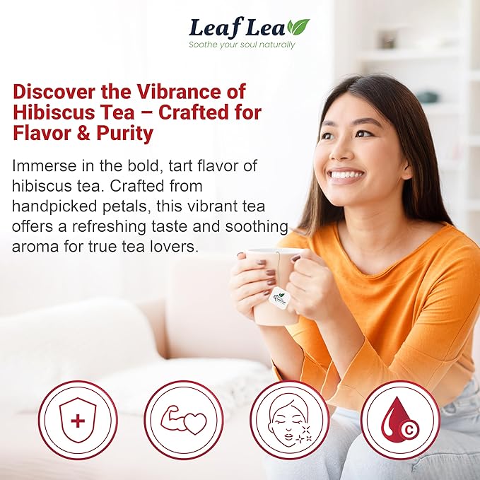 LeafLea 80 Hibiscus Tea Bags, 100% Natural Hibiscus Flowers, Caffeine-Free Herbal Tea, Red Hibiscus Flower Tea Bags, Te de Hibisco Natural, Sugar-Free, Non-GMO, Gluten-Free, Vegan (Pack of 2) - Bloomnest