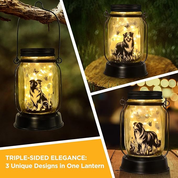 Border Collie Gifts for Women/Men Border Collie Solar Lanterns Dog Mom Birthday, Dog Lovers Lantern, Pet loss Pet Memorial Lights, Solar Garden Decoration Outside for Yard, Patio,Backyard,Porch - Bloomnest