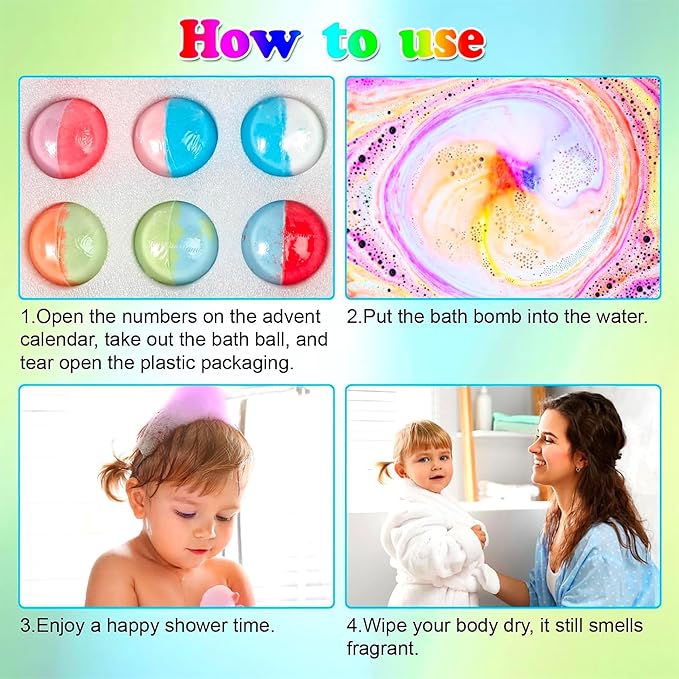 VVBAODL Christmas Bath Bombs Advent Calendar for Kids - 24 Days Bath Bomb Set with 24 Surprise Toys Inside, Xmas Countdown Calendar Gift for Girls & Boys (2025) - Bloomnest