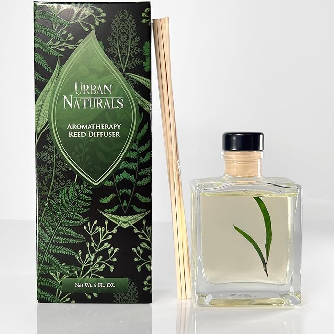 Urban Naturals Eucalyptus Sage Reed Diffuser Oil Gift Set – Eucalyptus, Sage, Mint, Lime & Cedarwood Essential Oils– Relaxing Scent – Sleek Rectangular Refillable Glass Bottle – Made in the USA UrbanNaturals