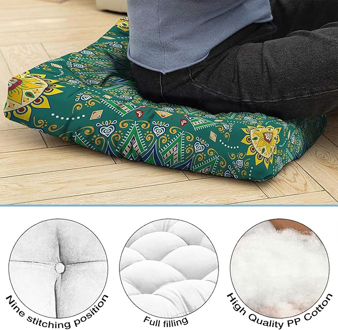 Mandala Meditation Cushion, Boho Meditation Mat, Meditation Pillows for Sitting on Floor, Cushions for Sitting in Home and Outdoor, Square Floor Pillows Cushion Seating for Yoga 22'' X 22'' - Bloomnest