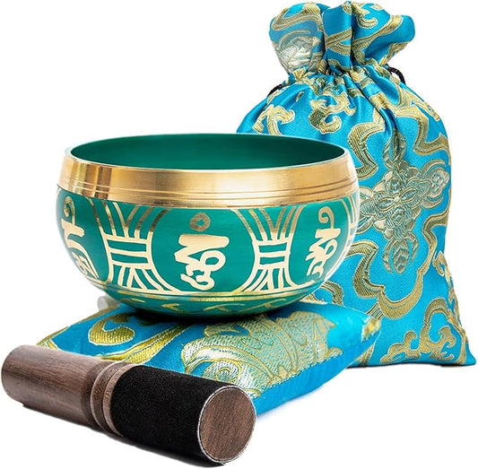 Tibetan Singing Bowl Set - Authentic Handcrafted Mindfulness Meditation Holistic Sound 7 Chakra Healing by Himalayan Bazaar (Turquoise) - Bloomnest