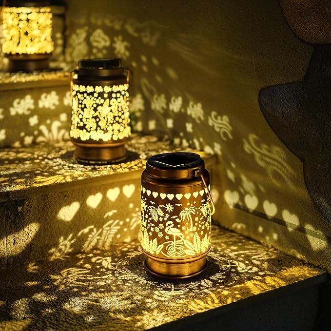 Lawn Social Solar Lanterns Outdoor Waterproof, Flamingos Metal Hanging Solar Lights for Outside, Garden Decor Birthday Gifts for Women Mom Grandma, Outdoor Lantern for Patio Yard Balcony Porch - Bloomnest