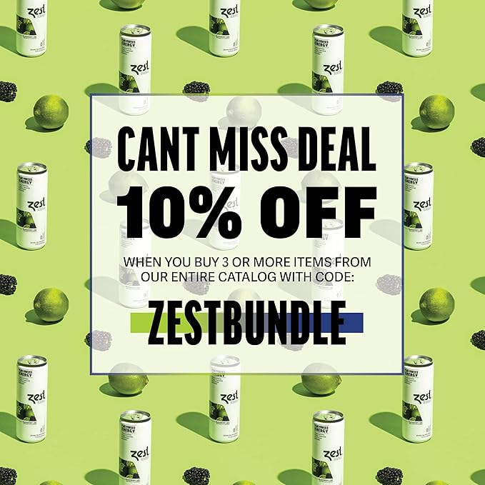 Zest Clean Energy Drink – Blackberry Lime – Zero Sugar, 0 Calories – 120mg Caffeine + 100mg L-Theanine for Focus, Energy & Concentration – Healthy Zero Sugar Energy Drink – 12oz Can, 12 Pack - Bloomnest